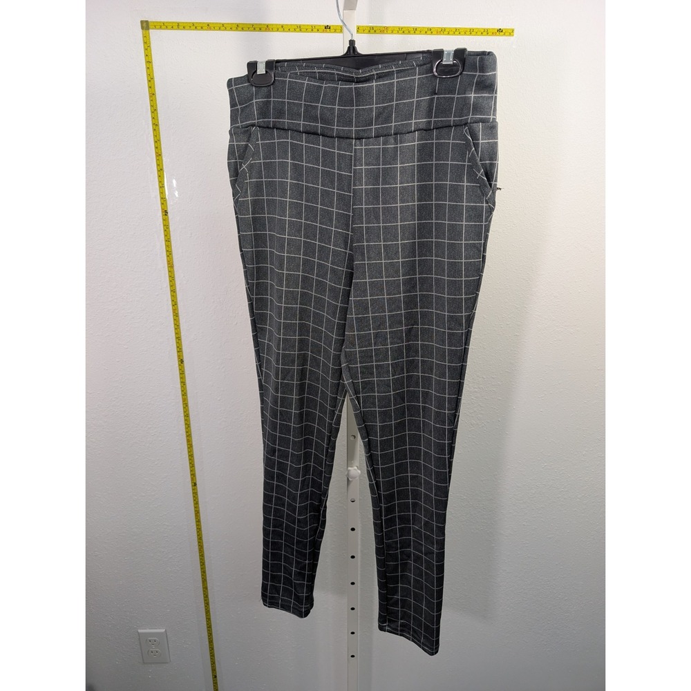 Shosho Womens Gray Windowpane Plaid Pull On Dress Pants Size XL Stretch Trousers
